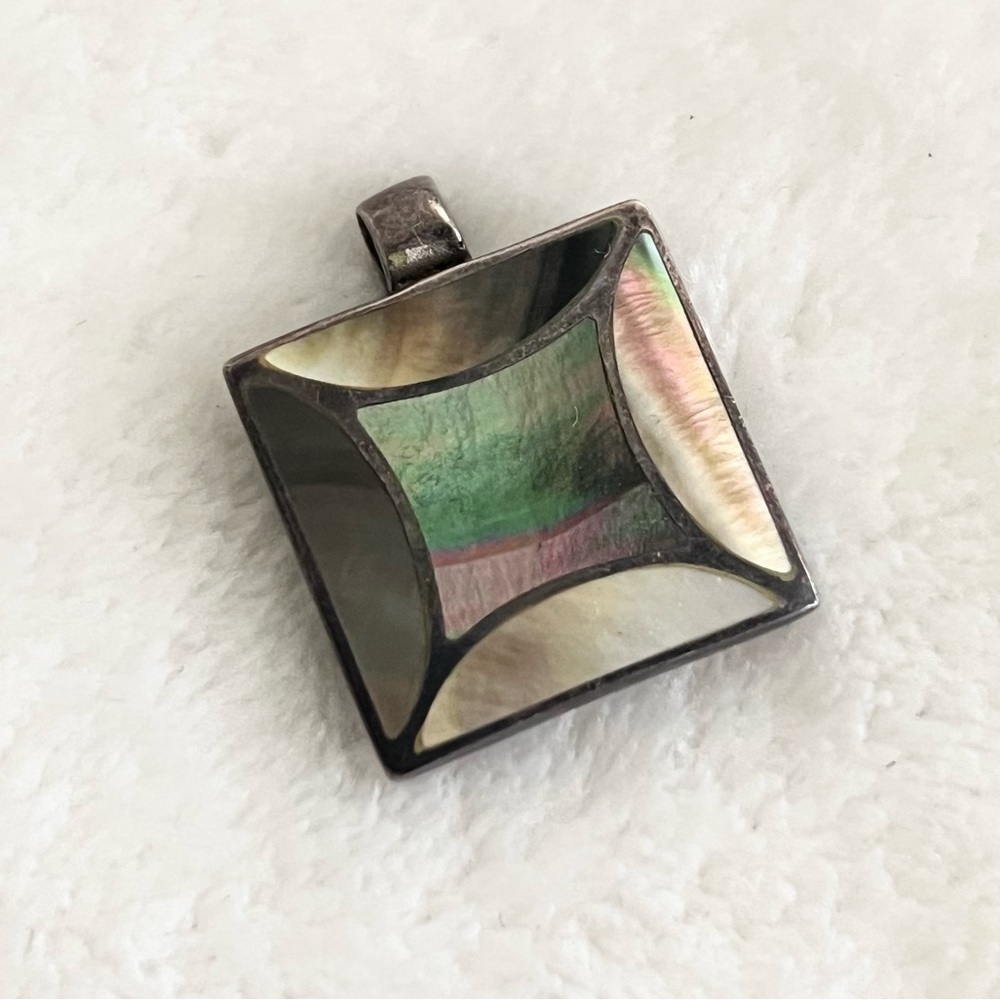 925 Sterling Silver Abalone Square Necklace Pendant